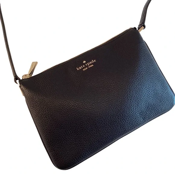 Kate Spade Purse Leila Triple Gusset Crossbody Black Pebbled Leather Medium Bag - Picture 2 of 13